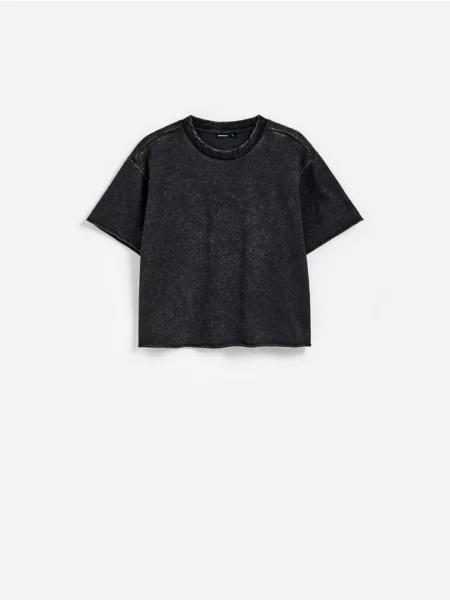 Reserved Tricou cu efect de prespălare gri-închis gri