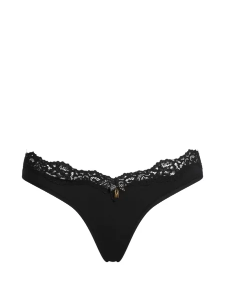 Chiloți tanga Moschino cu funde din dantelă negru