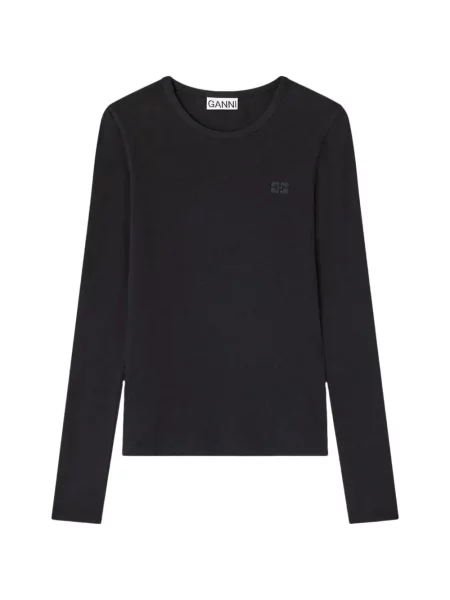 Tricou Ganni cu decolteu rotund lung negru