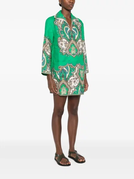 Rochie mini Alemais cu imagine cu model paisley verde