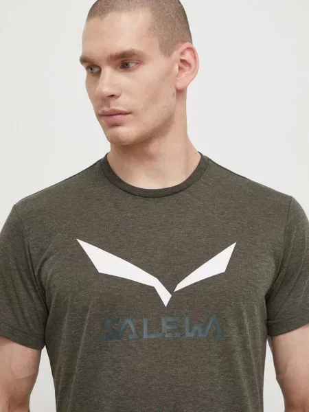 Спортна тениска Salewa Solidlogo Dry с принт зелено