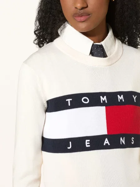 Tommy Jeans Svetr / červená / tmavě modrá bílá