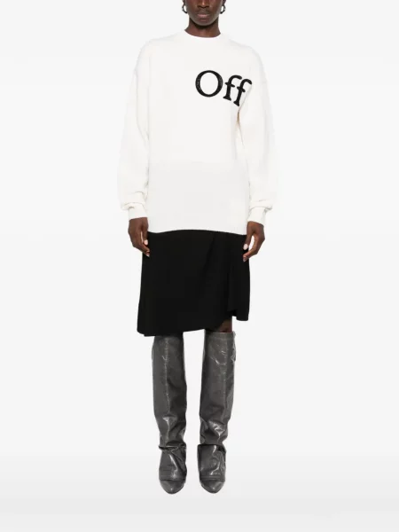 Pulover Off-white cu autograf alb