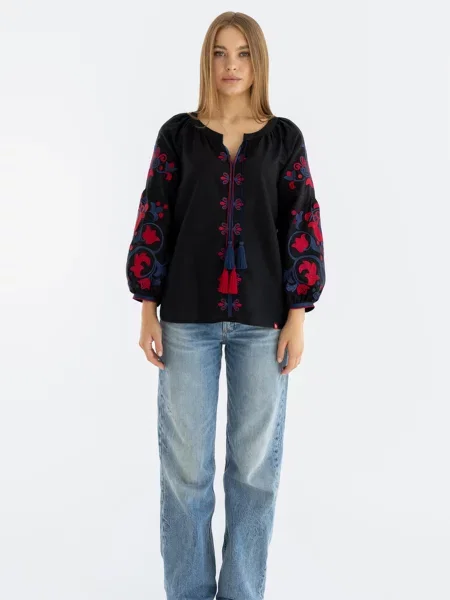 Лляна Вишита сорочка Folk Moda чорний