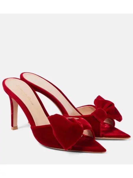 Mules Gianvito Rossi z lokom iz rebrastega žameta rdeča