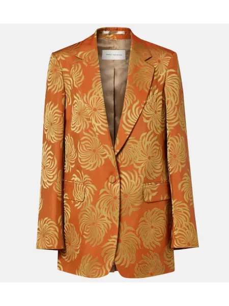 Sacou Dries Van Noten cu model floral din jacard portocaliu