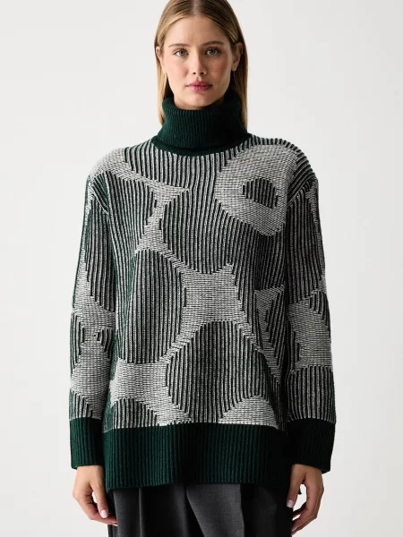 Marimekko pulover cu guler înalt pentru femei cu lână verde