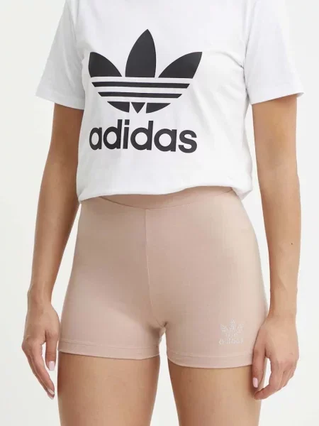 Kraťasy adidas Originals hladké high waist hnědá