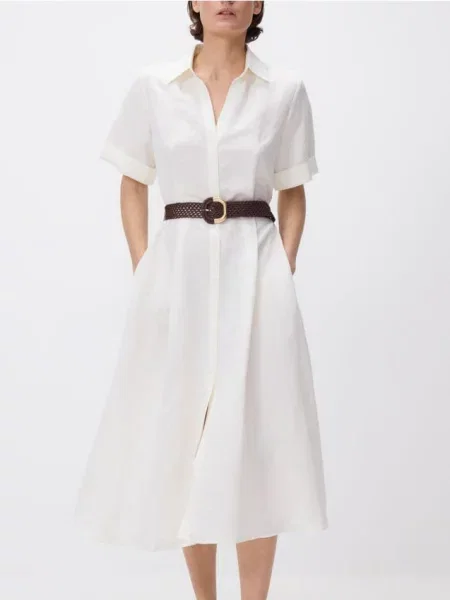 Reserved Сукня міді з лляної суміші білий
