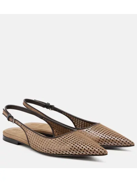Balerini Brunello Cucinelli din piele slingback cu perforații maro