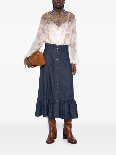 Fustă din denim Zimmermann cu volane albastru