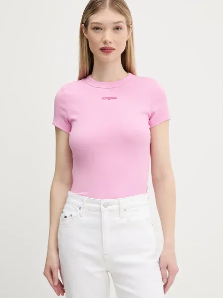 Тениска Tommy Jeans дамска розово