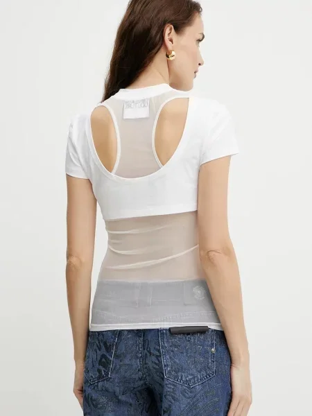 Koszulka Versace Jeans Couture z kryształkami w zebrę biała