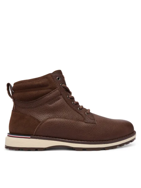 Кожени обувки Tommy Hilfiger CORPORATE W LTH LACE BOOT мъжки кафяво