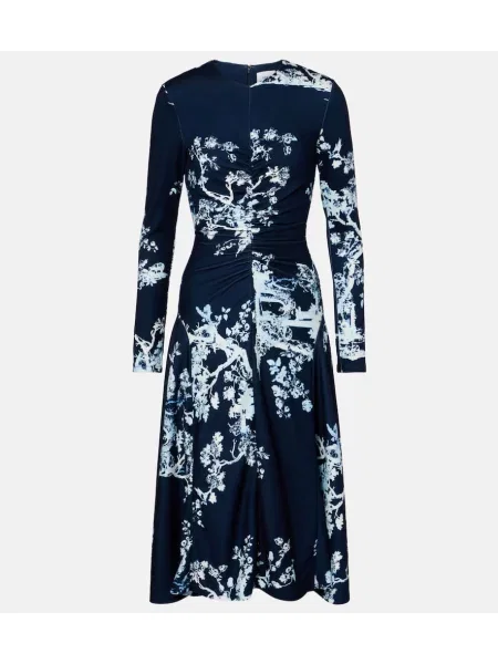 Rochie midi Erdem cu model floral până la genunchi de costum albastru