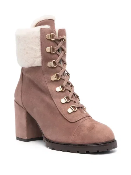 Cizme scurte Stuart Weitzman cu șireturi din dantelă maro