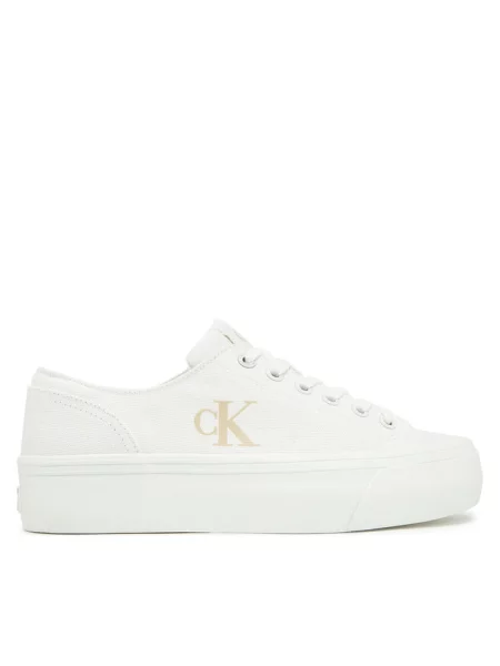 Sneakersy Calvin Klein Jeans sznurowane skórzane białe