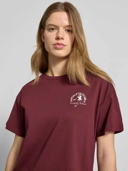 T-shirt o kroju regular fit z czystej bawełny Marc O'polo Denim bordowa