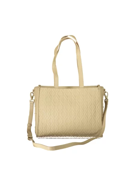Lniana shopperka Valentino By Mario Valentino z paskiem pikowana beżowa