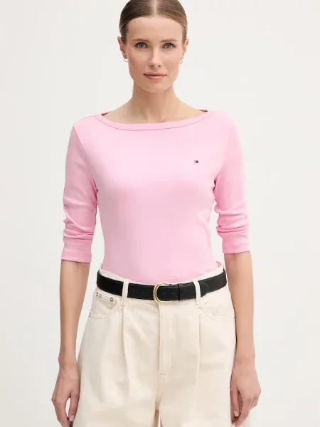 Tricou cu mânecă lungă Tommy Hilfiger roz