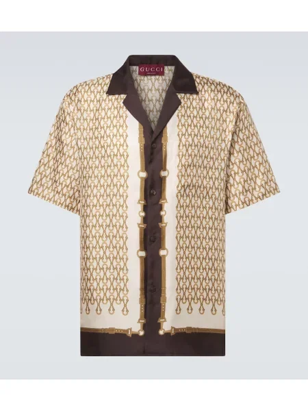 Cămașă Gucci de mătase cu imagine bej