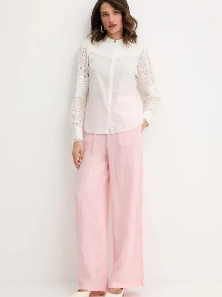 MAX&Co. spodnie lniane szerokie high waist różowy