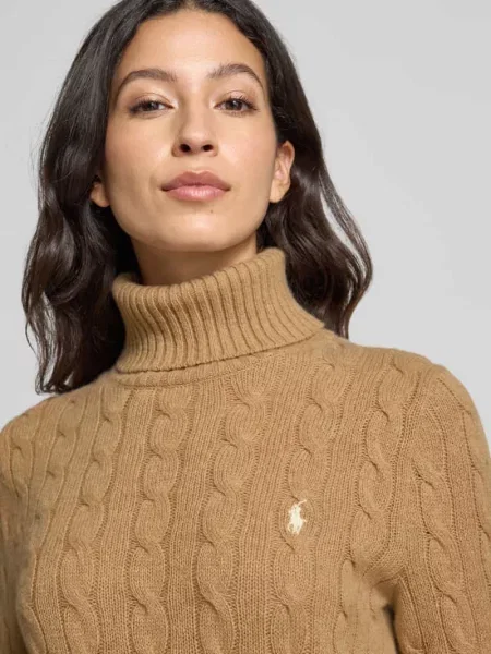 Sweter z dzianiny z golfem Ralph Lauren brązowy