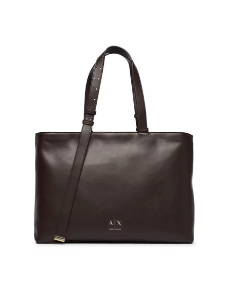 Armani Exchange torebka shopper z imitacji skóry brązowa