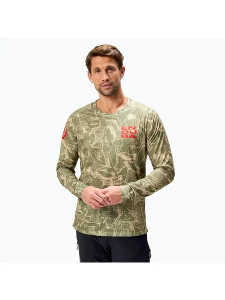Tricou mânecă lungă Endura cu model floral din tweed verde
