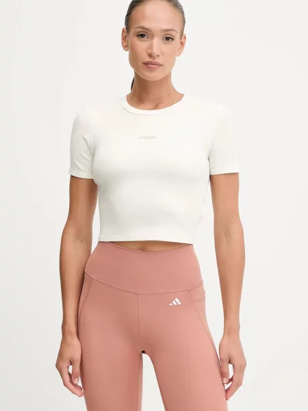 Тениска Guess CARLA дамска бежово бяло