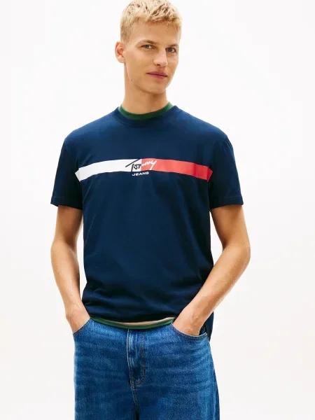 Tommy Jeans Tricou bleumarin / roșu alb