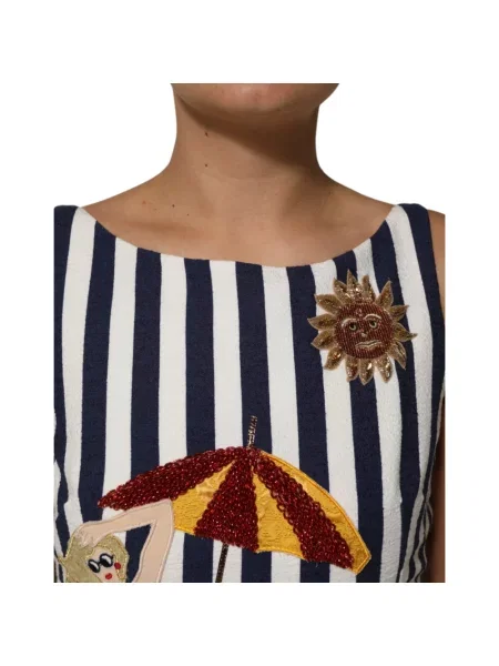 Haftowana sukienka Dolce And Gabbana w paski w kształcie litery A biała