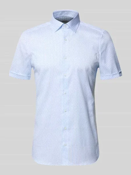 Koszula o kroju slim fit biznes we wzór na całej powierzchni z kołnierzykiem typu kent Olymp Level 5 błękitna