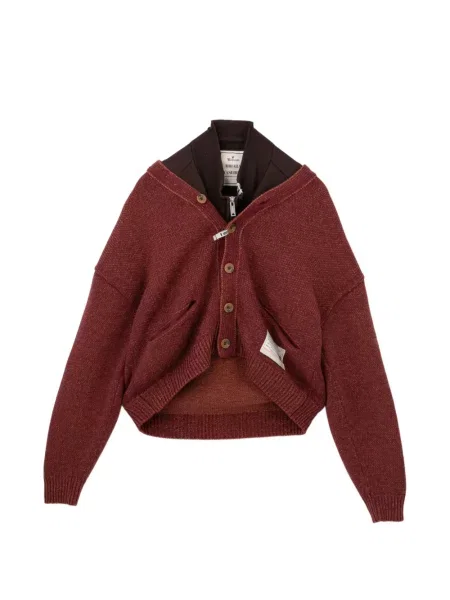 Cardigan Maison Mihara Yasuhiro zdrențuiți tricotate roșu