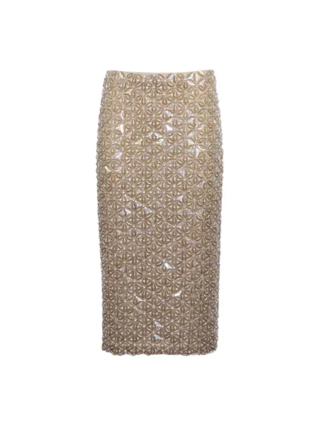 Spódnica midi Parosh z cekinami w kwiatki ze spandexu beżowa