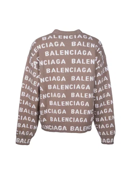 Lniany sweter Balenciaga z logo beżowy