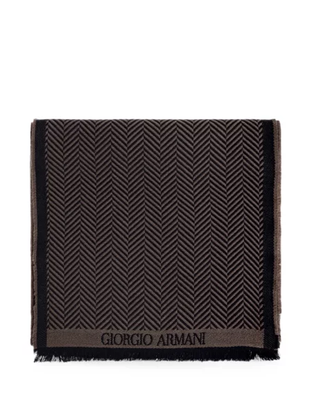 Fular Giorgio Armani de lână cu model herringbone maro