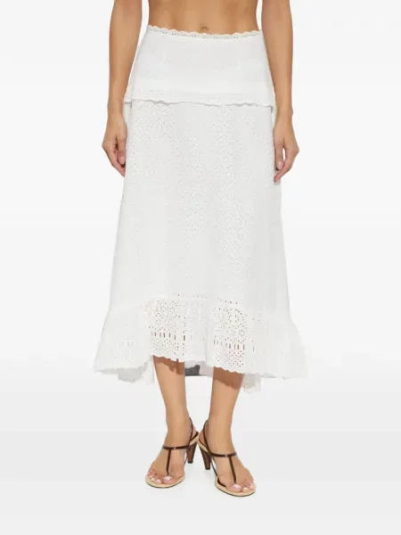 Fustă midi Ulla Johnson cu broderie alb