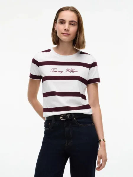 TOMMY HILFIGER Tričko tmavočervená biela