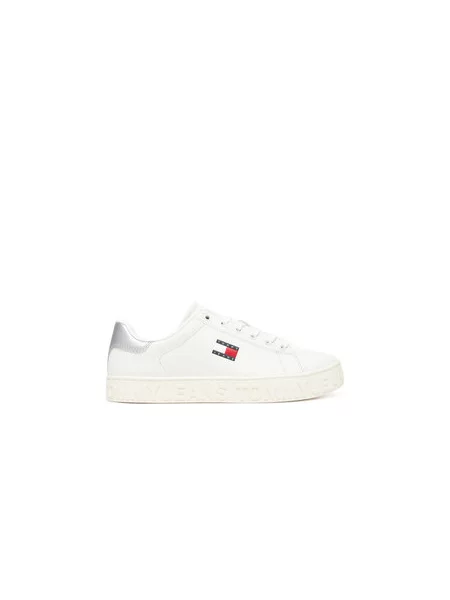 Tommy Jeans Sneakersy Tjw Logo Outsole Sneaker Ess Écru stříbrné