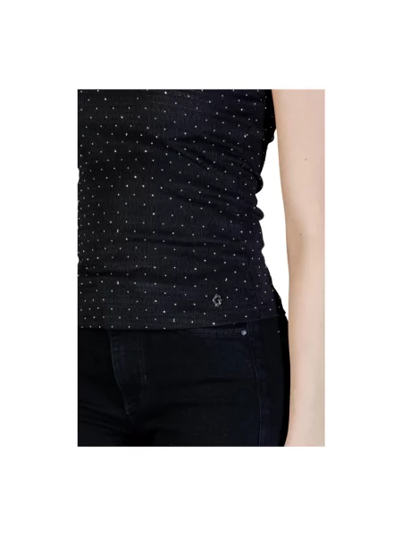 Top Guess z okrągłym dekoltem z kamieniami bez rękawów czarny