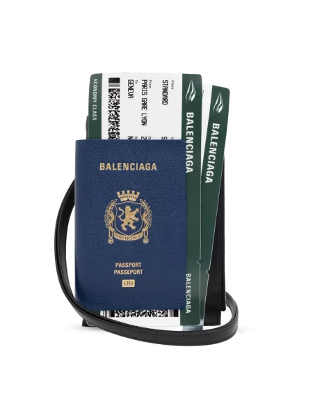 Lniany portfel Balenciaga niebieski