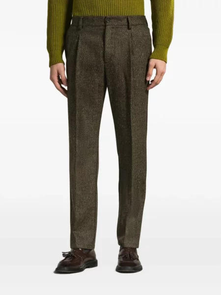 Pantaloni Cruna cu model herringbone verde