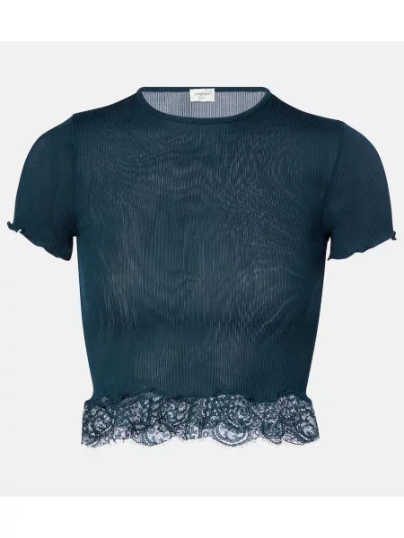 Decupat tricou Saint Laurent de mătase verde