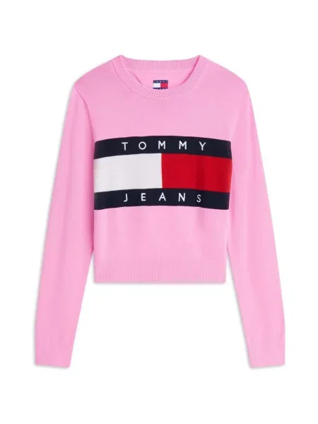 Kerek nyakú szvetter Tommy Jeans rózsaszín
