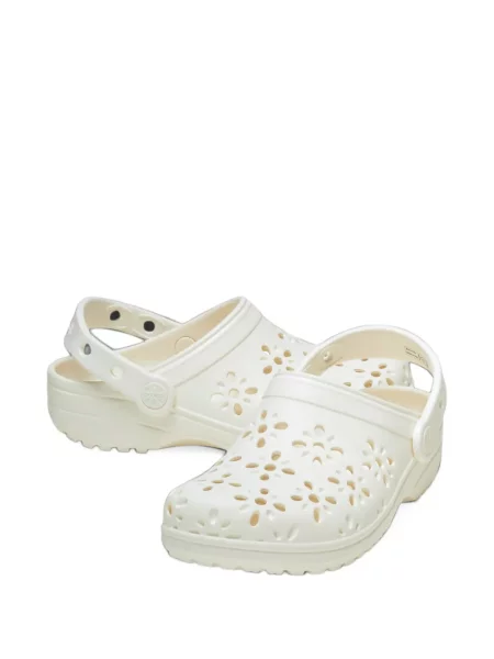 Papuci tip mules Crocs cu model floral clasici alb