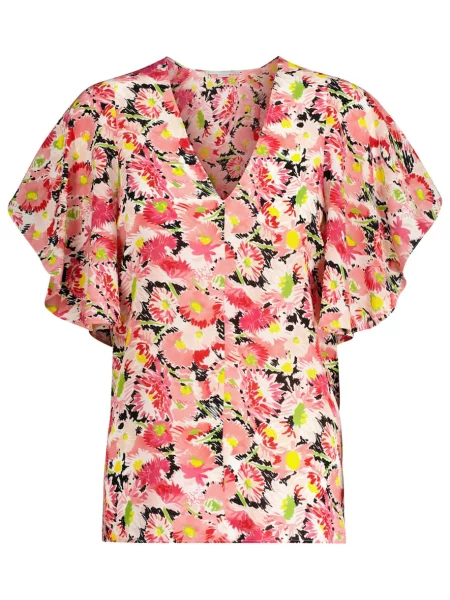 Bluză Stella Mccartney de mătase cu model floral roz
