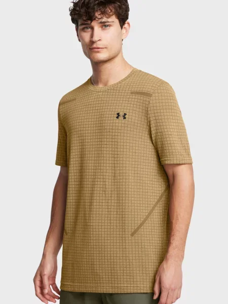 Картата безшовна спортивна футболка Under Armour бежева