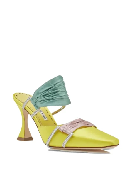 Papuci tip mules Manolo Blahnik plisate galben