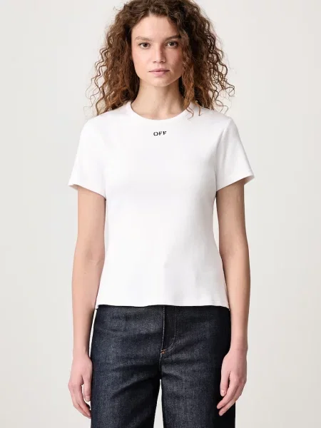 Off-White Off Stamp Rib tricou din cu pentru femei alb